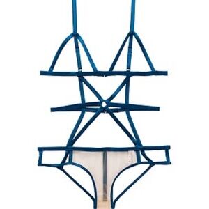 Strappy Bondage Bodysuit in Amalfi Blue